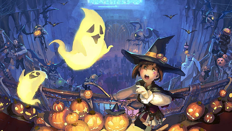 Final Fantasy XIV Ghost Girl Halloween Pumpkin Witch Final Fantasy XIV Games, HD wallpaper