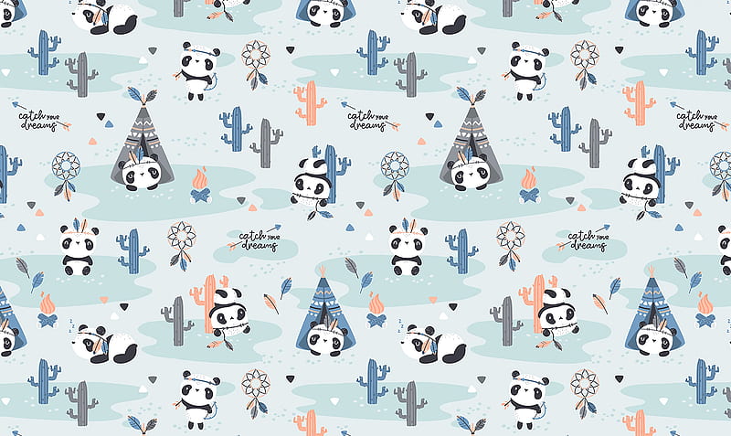 pandas, pattern, cute, funny, HD wallpaper