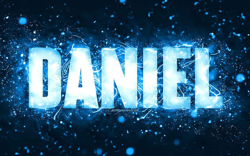 Happy Birtay Daniel blue neon lights, Daniel name, creative, Daniel Happy Birtay, Daniel Birtay, popular american male names, with Daniel name, Daniel, HD wallpaper