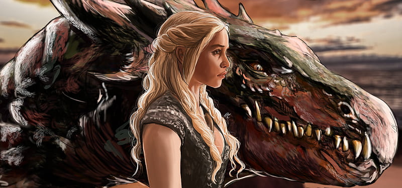 Emilia Clarke Daenerys Targayen And Dragon Artwork , daenerys-targaryen, dragon, artwork, artist, digital-art, HD wallpaper