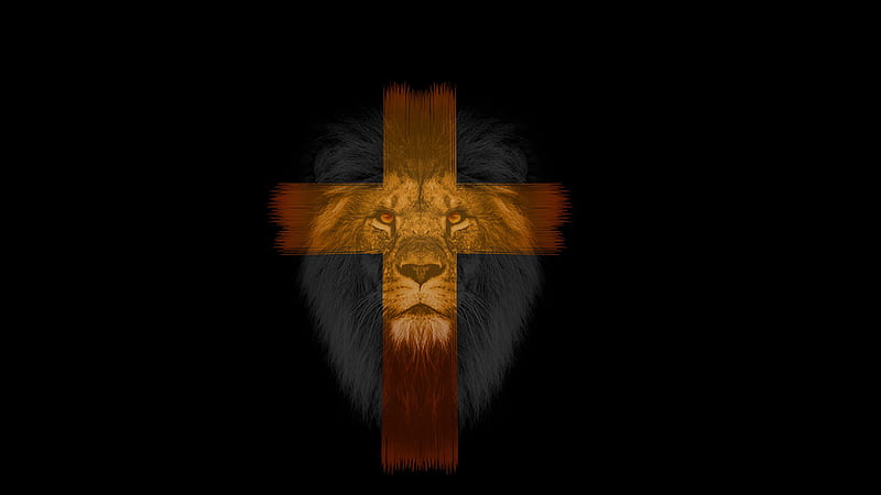 Cross On Lion Face In Black Background Jesus, HD wallpaper