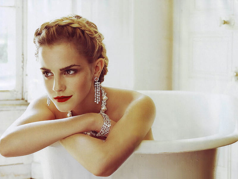 Sweet Emma, actress, girl, bathtub, women, HD wallpaper