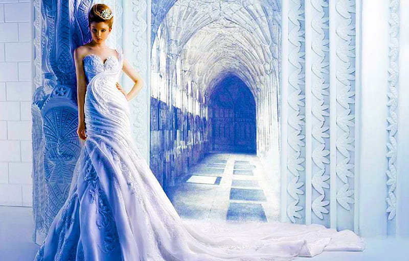 Ice Blue Beauty, art, dress, model, gown, bonito, woman, elegant, graphy, fantasy, girl, digital, couture, fashion, lady, blue, HD wallpaper