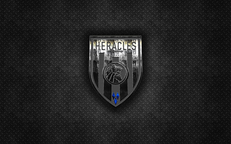 Heracles Almelo, Dutch football club, black metal texture, metal logo, emblem, Almelo, Netherlands, Eredivisie, Premier Division, creative art, football, HD wallpaper