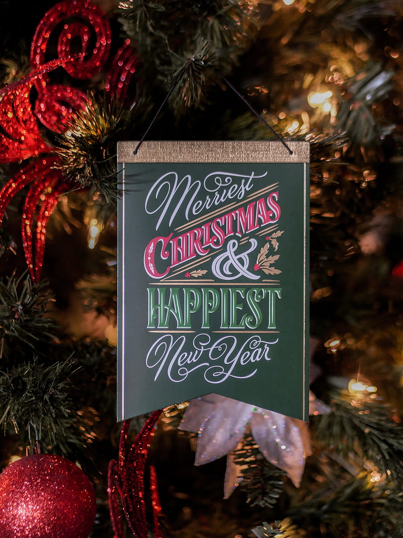 postcard, christmas, new year, decoration, tree, HD phone wallpaper