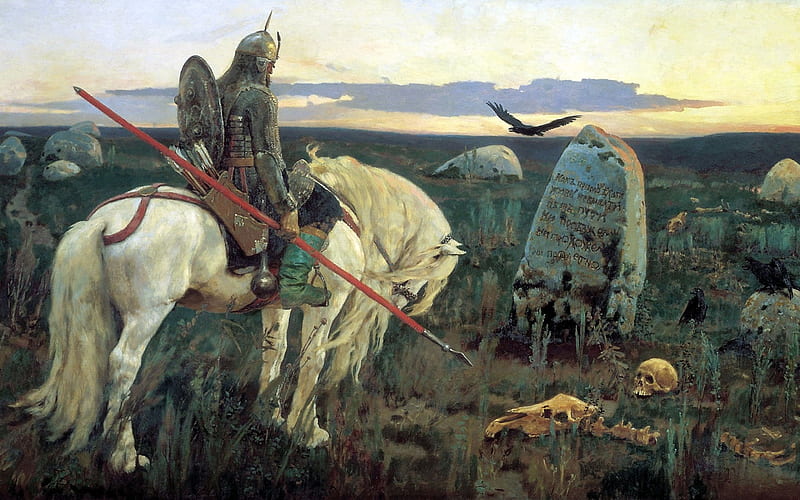 weary knight, lance, horse, skull, knight, HD wallpaper