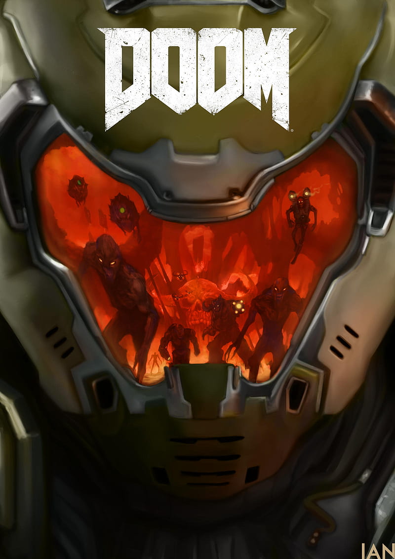 Doom (game), Doom 4, Doom (2016), Doom slayer, fantasy armor, demon, hell, digital art, video game art, first-person shooter, fan art, HD phone wallpaper
