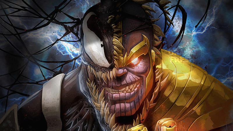 Venom Thanos Mashed, venom, thanos, superheroes, artist, artwork, digital-art, artstation, HD wallpaper