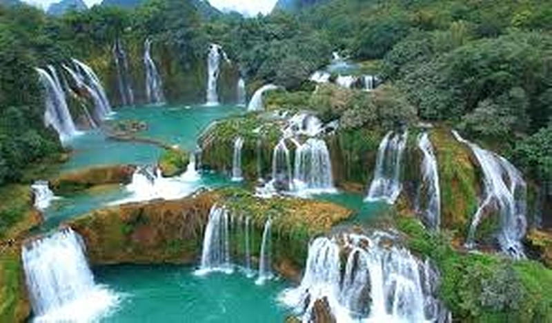 Ban Gioc falls ..Vietnam, Trees, Earth, ton, Eric, bonito, Rivers, Blue, waterfalls, Music, HD wallpaper