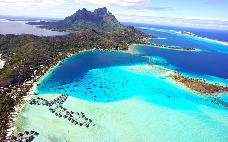 Bora Bora, tropical islands, beaches, ocean, coast, bungalows, hotels, HD wallpaper