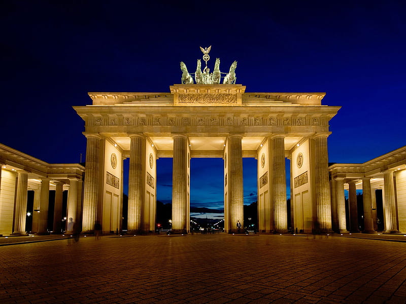 Brandenburg Gate , night, lights, HD wallpaper