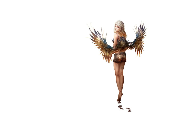 Kristal, tira owl, art, fantasy, wings, girl, angel, white, HD wallpaper