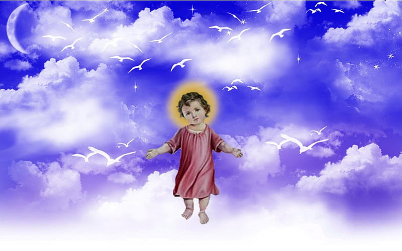 Divine baby JESUS, chrit, jesus, cloud, heaven, sky, god, HD wallpaper