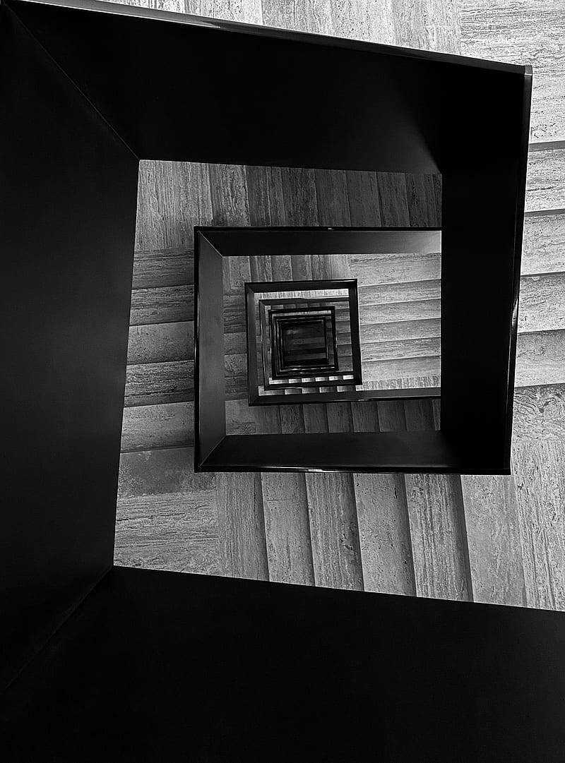 staircase, steps, twisting, square, bw, HD phone wallpaper