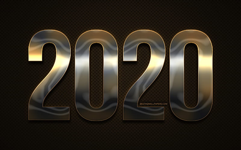 2020 metal digits, grunge, Happy New Year 2020, brown metal background, 2020 neon art, 2020 concepts, bronze digits, 2020 on brown background, 2020 year digits, HD wallpaper