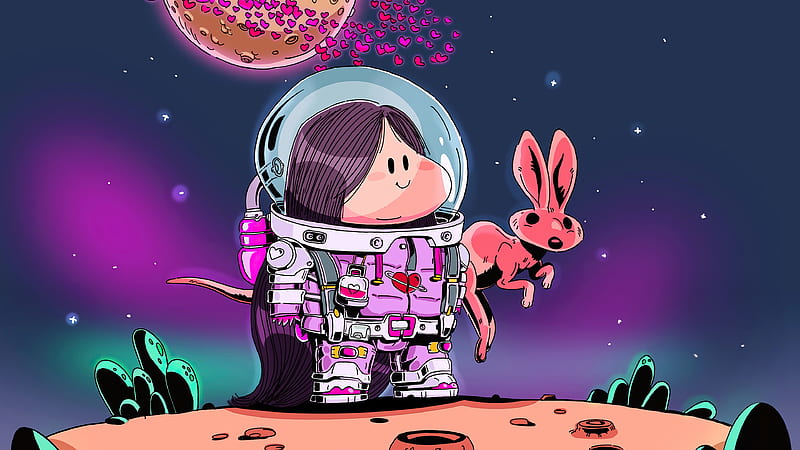 Cute Astronaut Little Girl with Kangaroo, HD wallpaper