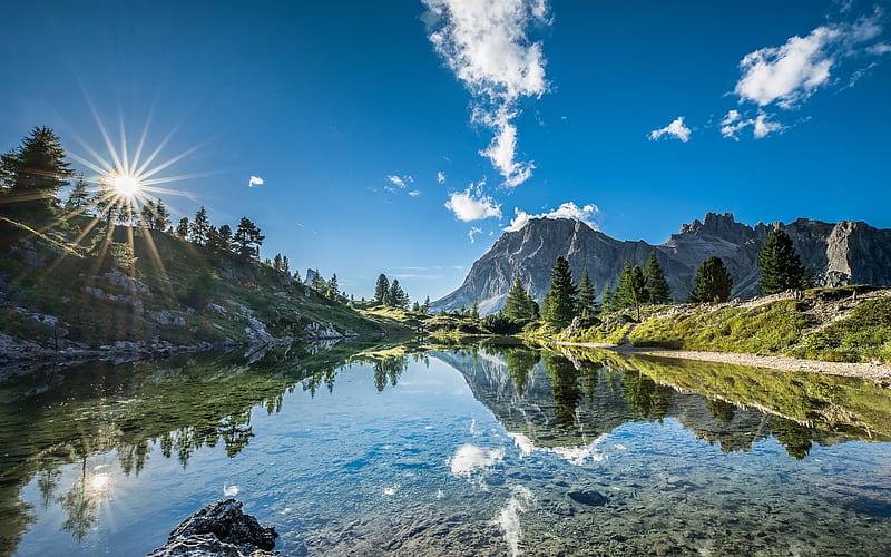 Italy, South Tyrol, summer, Lago di Limides, lake, bright sun, Dolomites, Alps, HD wallpaper
