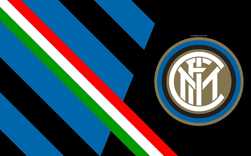 Inter Milan FC, Internazionale FC Italian football club, logo, 2D art, blue background, emblem, Serie A, Italy, Milan, Flag of Italy, football, HD wallpaper
