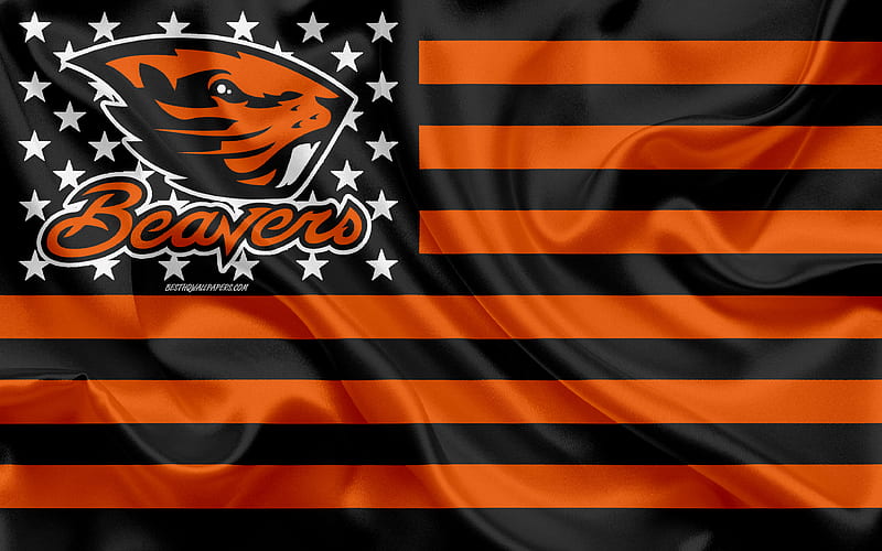 Oregon State Beavers, American football team, creative American flag, orange and black flag, NCAA, Corvallis, Oregon, USA, Oregon State Beavers logo, emblem, silk flag, American football, HD wallpaper