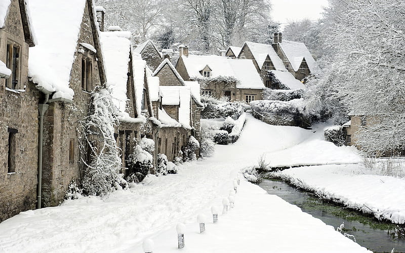 Snowy village, amazing, ice, village, nature, bonito, winter, landscape, HD wallpaper