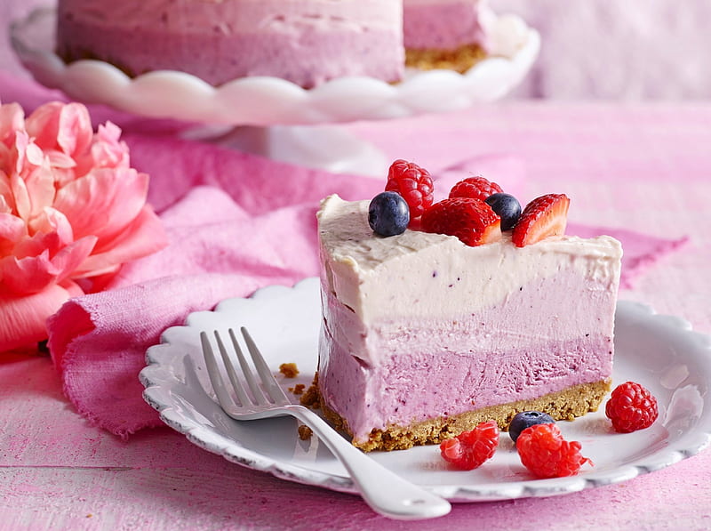 With Love, cake, berries, rose, fruits, flowers, strawberries, HD wallpaper