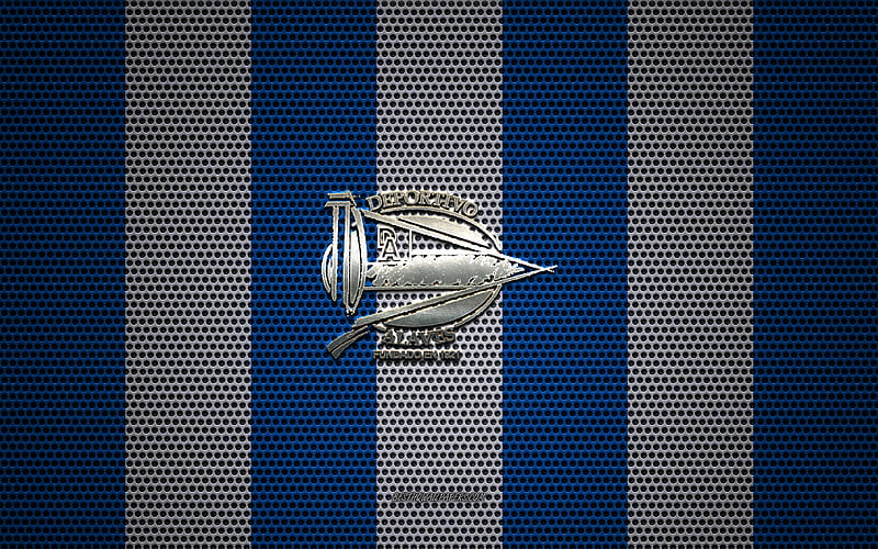 Deportivo Alaves logo, Spanish football club, metal emblem, blue white metal mesh background, Deportivo Alaves, La Liga, Vitoria-Gasteiz, Spain, football, HD wallpaper