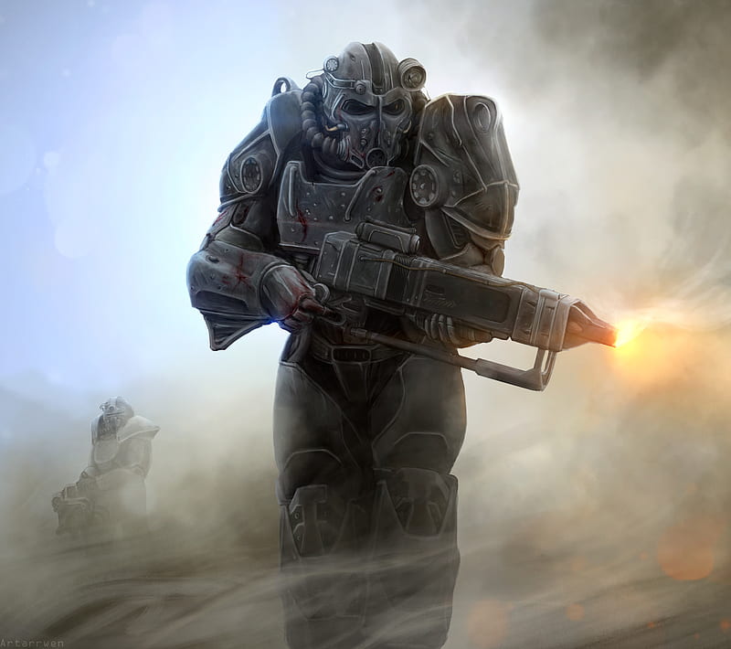 Fallout 4, laser rifle, nuke, power armour, HD wallpaper