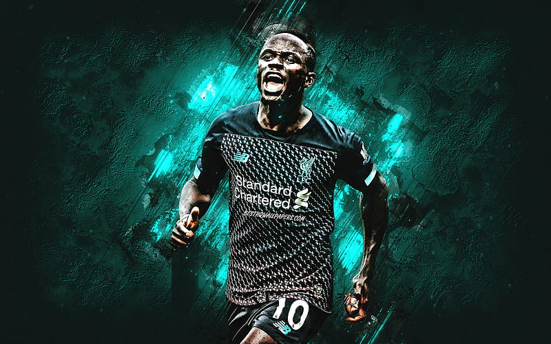 Sadio Mane, Liverpool FC, portrait, turquoise stone background, Senegalese football player, midfielder, Premier League, England, football, Mane Liverpool, HD wallpaper