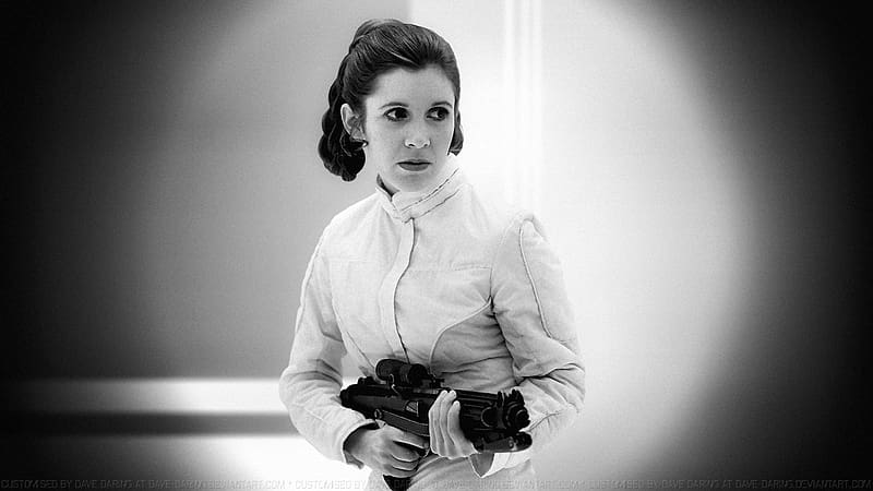 Carrie Fisher Princess Leia XLIVa, princess leia, celebrities, actrice, people, carrie fisher, black and white, HD wallpaper