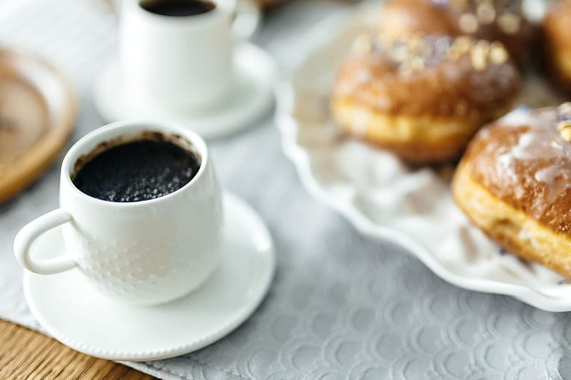 Afternoon coffee, Coffee, Donuts, Two, Cups, Afternoon, Delicious, HD wallpaper
