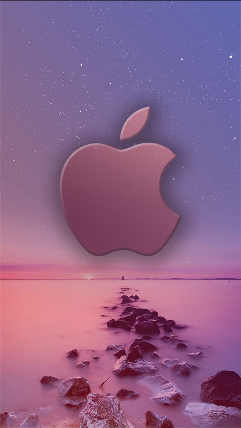 IPhone, apple, logo, ocean, pink, pretty, sea, sky, stars, water, HD phone wallpaper