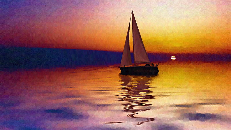 Sailing, boat, ocean, sunset, reflection, clouds, sky, sea, HD ...