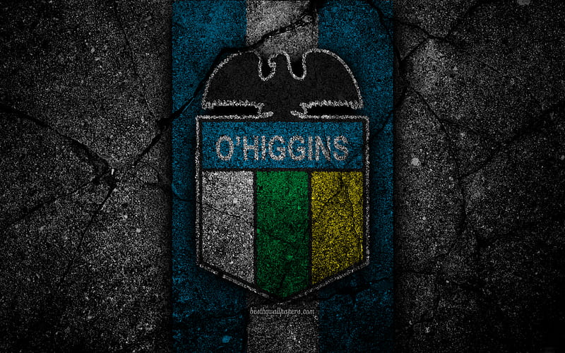 O Higgins FC, emblem, Chilean Primera Division, soccer, black stone, football club, Chile, O Higgins, logo, asphalt texture, FC O Higgins, HD wallpaper