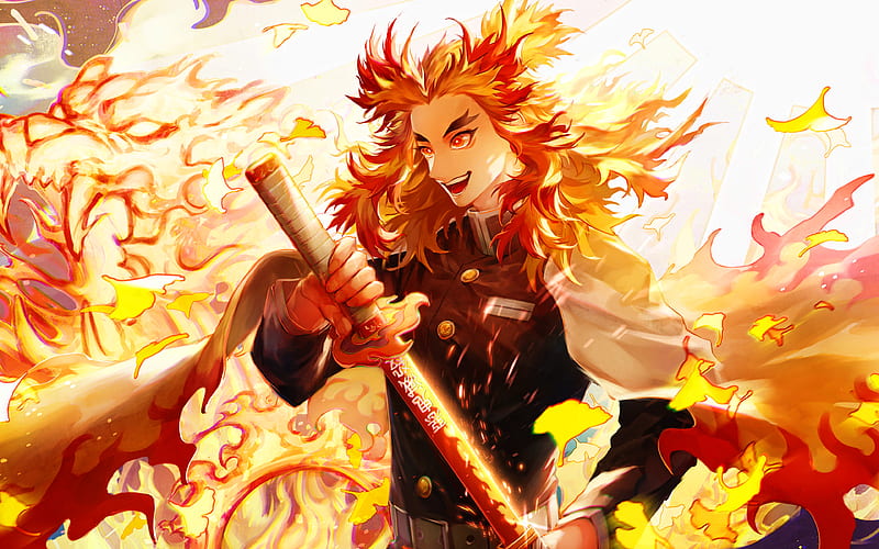 Rengoku Kyoujurou Battle Kimetsu No Yaiba Fire Flames Demon Hunter Manga Hd Wallpaper Peakpx