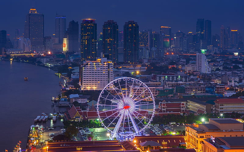 Thailand, metropolis, night, capital, Bangkok, HD wallpaper