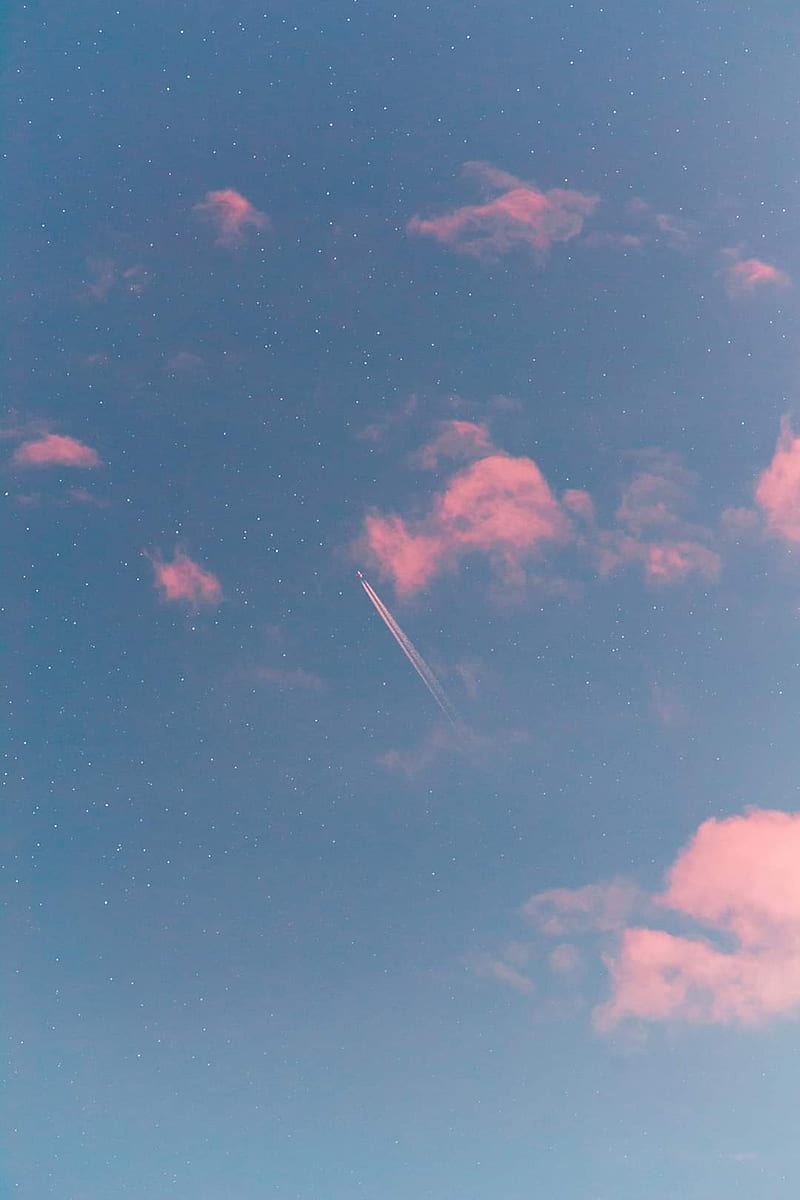 Flight Path, aesthetic, blue, chemtrail, clouds, outer worlds, pastel sky, pink, sky, sunrise, sunset, HD phone wallpaper
