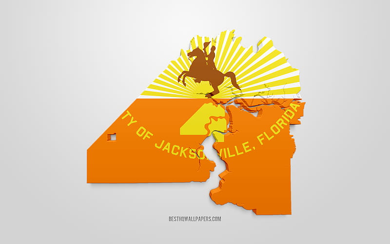 Jacksonville map silhouette, 3d flag of Jacksonville, American city, 3d art, Jacksonville 3d flag, Florida, USA, Jacksonville, geography, flags of US cities, HD wallpaper