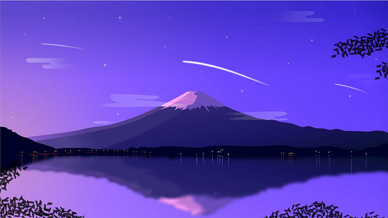 Mount Fuji, minimal, lake at night, art, HD wallpaper