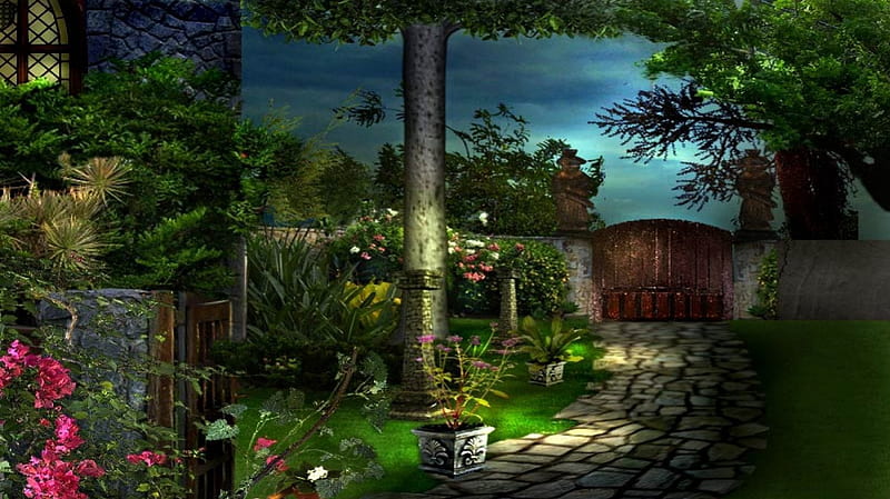 Back Yard Garden, kid safe, fantasy, country, yard, HD wallpaper