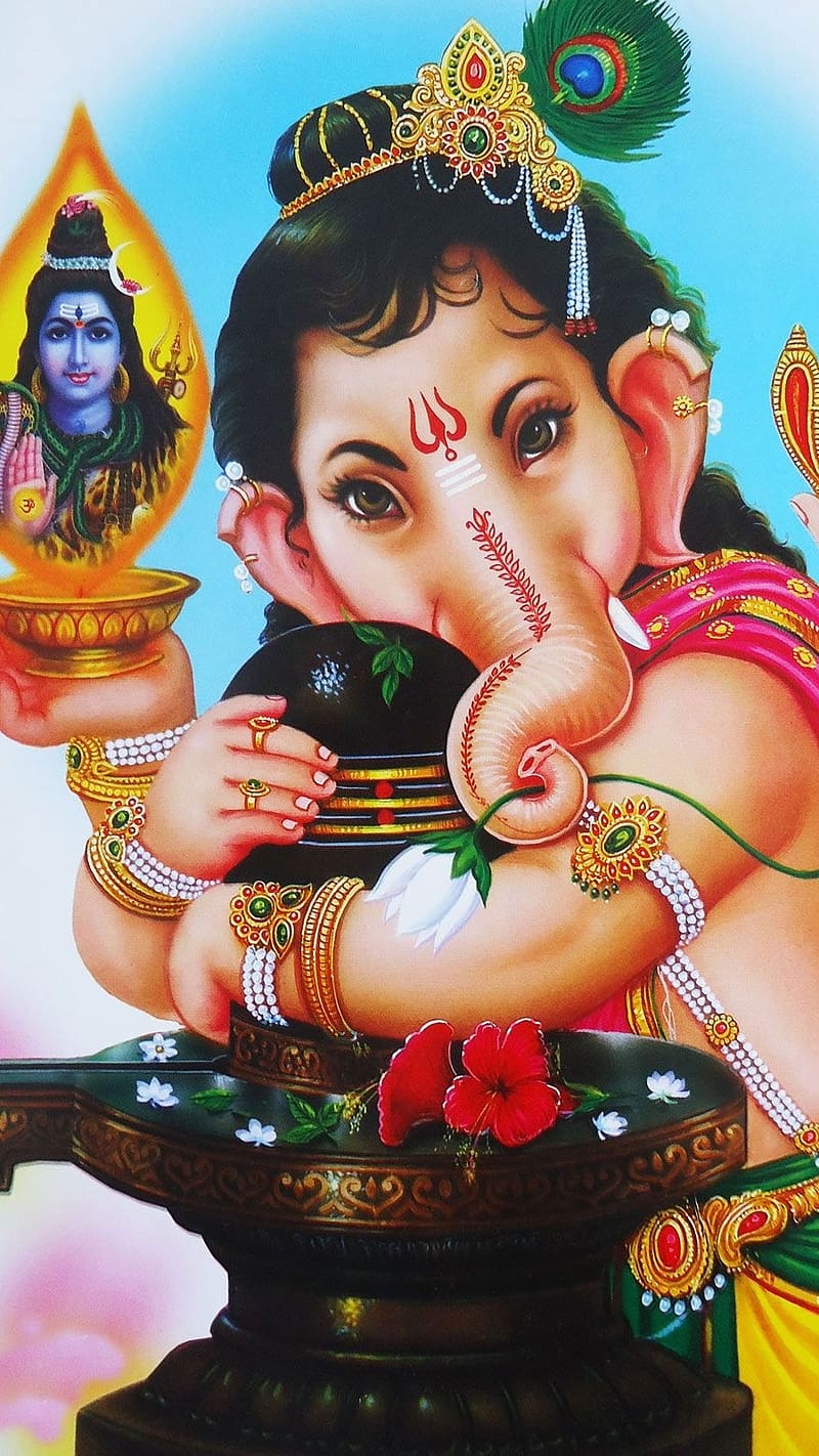 Ganpati Bappa Ka , bappa with shivling, bappa, shivling, lord, god, HD phone wallpaper