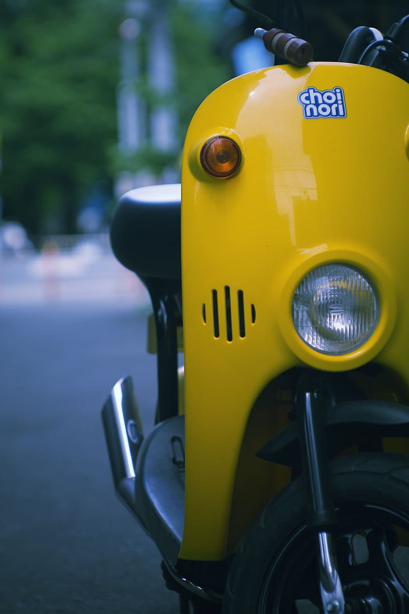 moped, yellow, headlight, blur, HD phone wallpaper