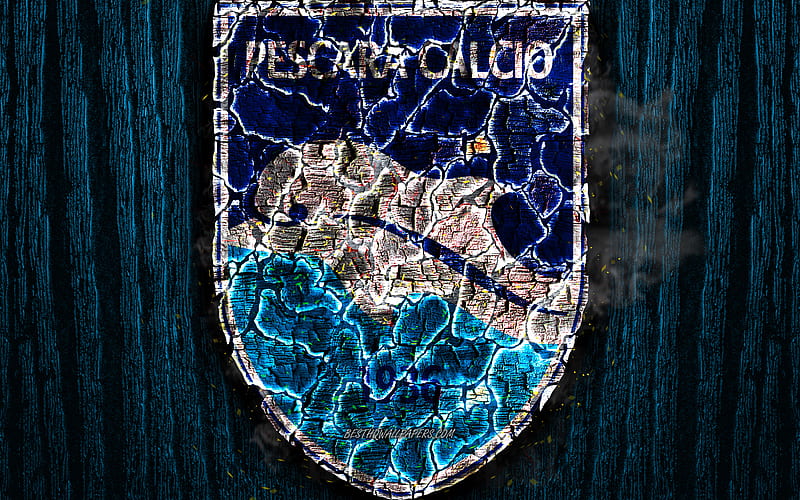 Delfino Pescara 1936, scorched logo, Serie B, blue wooden background, italian football club, Delfino Pescara FC, grunge, football, soccer, Delfino Pescara logo, fire texture, Italy, HD wallpaper