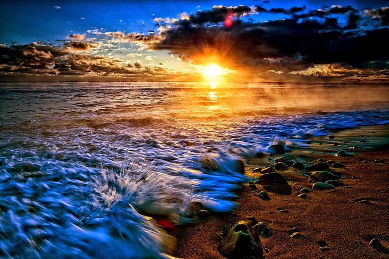 COASTAL SUNRISE, Coast, Sky, Cloud, Stones, Nature, Sea, Horizon, Sun ...