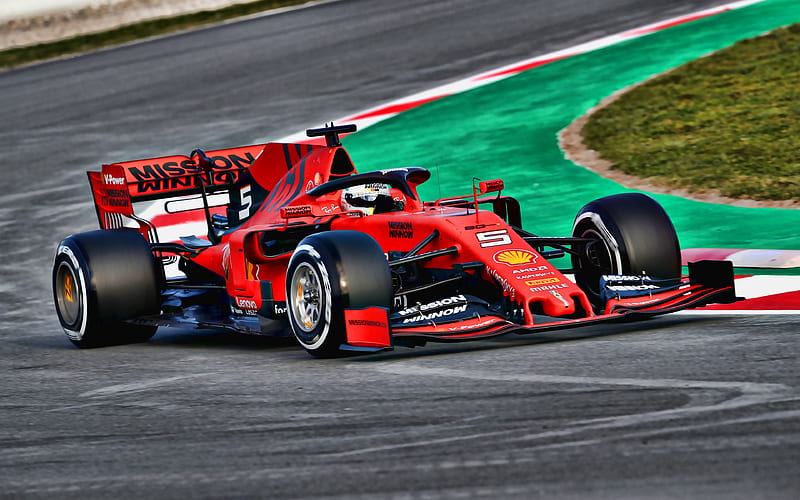 Sebastian Vettel Ferrari SF90, raceway, 2019 F1 cars, Formula 1, Scuderia Ferrari, new SF90, F1, Ferrari 064, Ferrari 2019, F1 cars, Ferrari, HD wallpaper