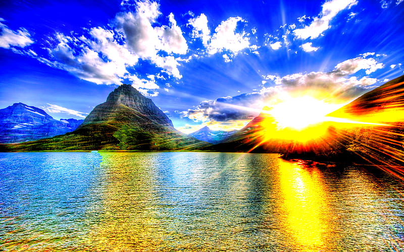 Let To Come Another Hope, pretty, wonderful, sun, mount, yellow, sunset, clouds, mountain, beach, fantasy, calm, mounts, peak, beauty, reflection, hills, dream-land, lovely, burning, ocean, sky, abstract, fire, rays, mountains, landscape, red, dreamy, bonito, sea, wave, graphy, green, scenery, hill, ray, blue artful, view, sunlight, lake, seashore, peaceful, nature, coast, scene, HD wallpaper