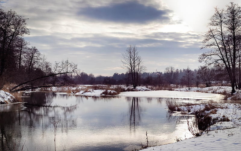 river winter scenery-winter natural landscape, HD wallpaper