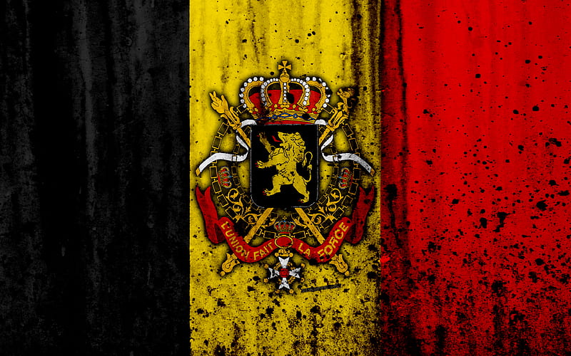 Belgian flag grunge, flag of Belgium, Europe, national symbols, Belgium, coat of arms of Belgium, HD wallpaper