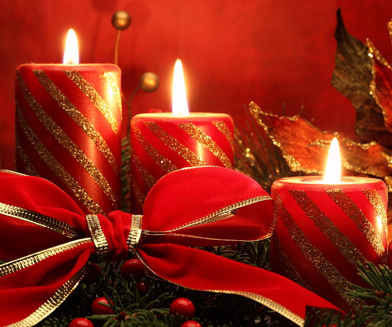 Christmas Candles, december, holiday, lights, red, winter, HD wallpaper