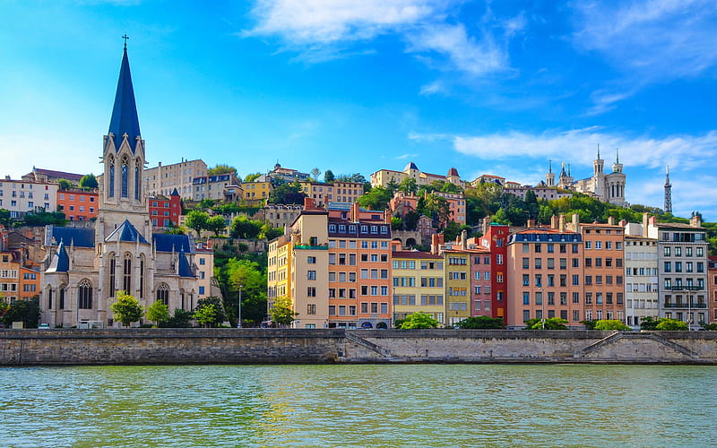 Lyon, french city, summer, travel, beautiful city, Lyon cityscape, France, HD wallpaper