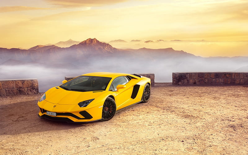 Lamborghini Aventador S, 2018, yellow supercar, sports coupe, new yellow Aventador, Italian sports cars, Lamborghini, HD wallpaper